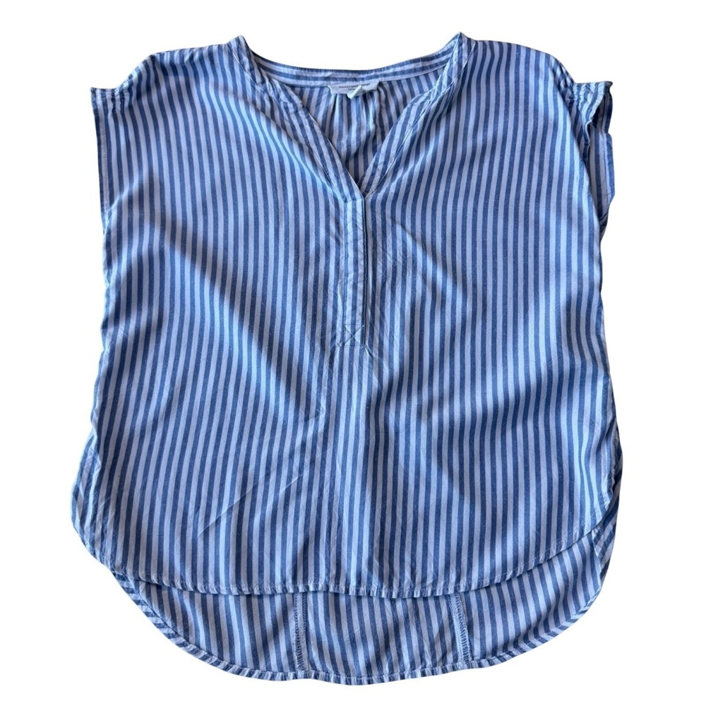 Beach Lunch Lounge Cotton Blue And White Stripe Short-sleeved Shirt Size XS‎